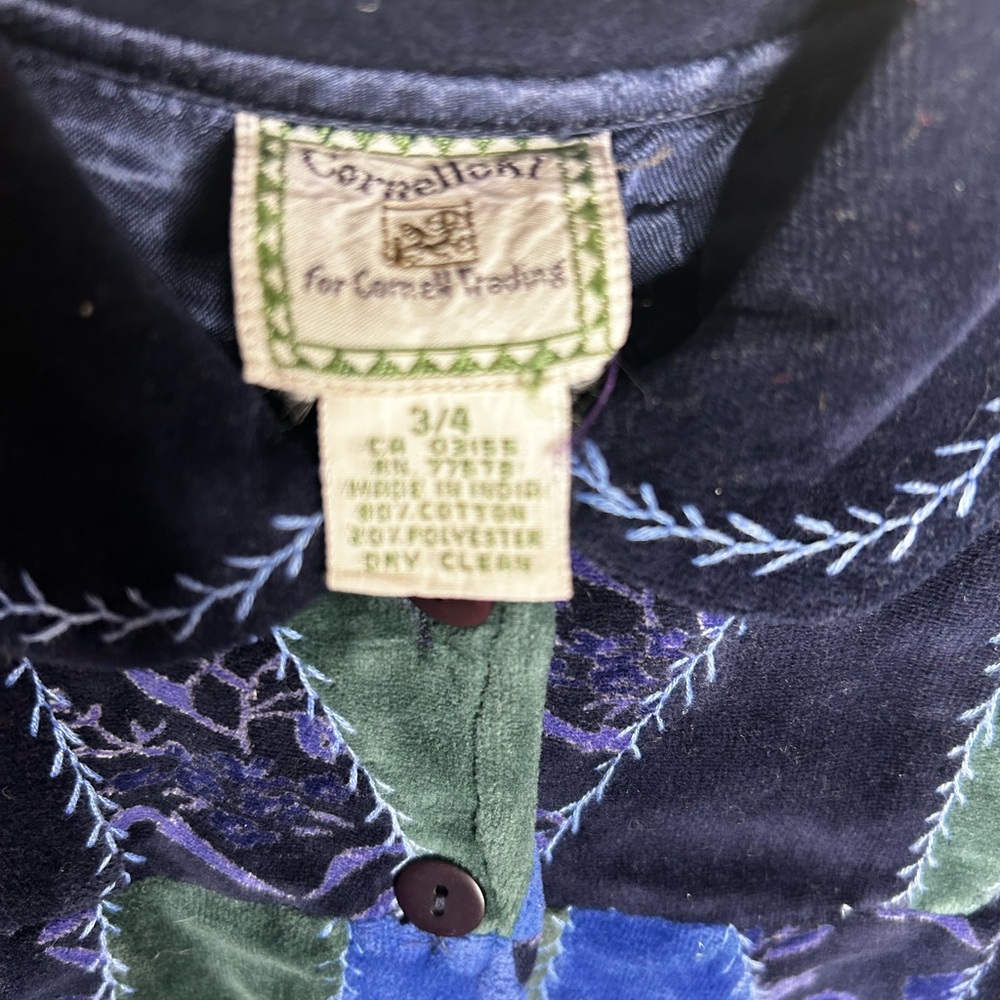 Vintage Cornelloki Velvet Blue Patchwork Button Front Dress Size 3/4 - Picture 5 of 5